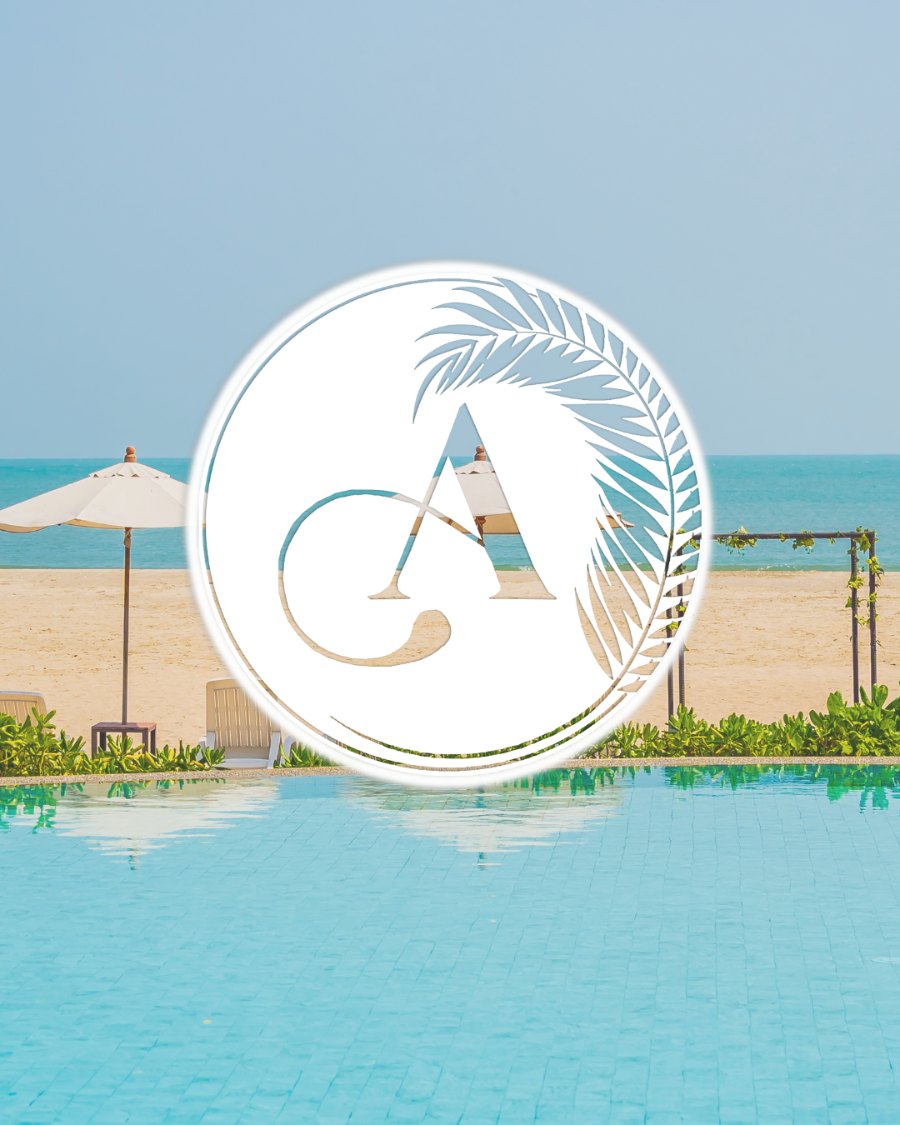 Aurora emblem over a beachfront pool