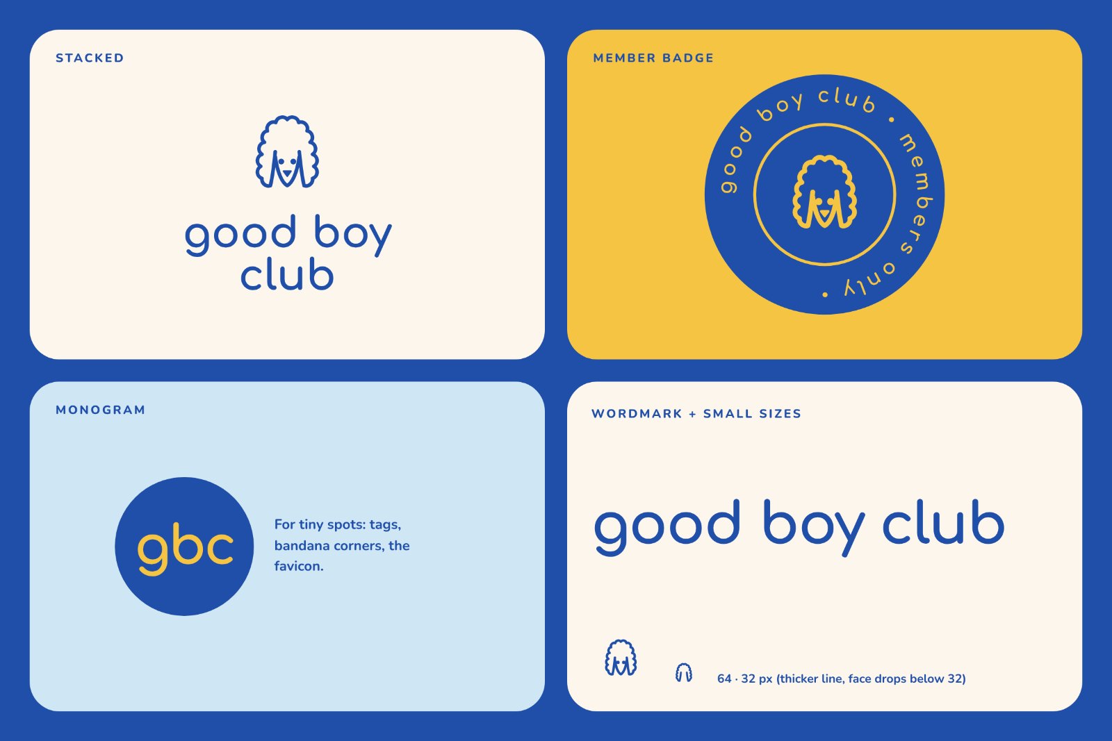 good boy club sub-logos, stacked lockup and small sizes
