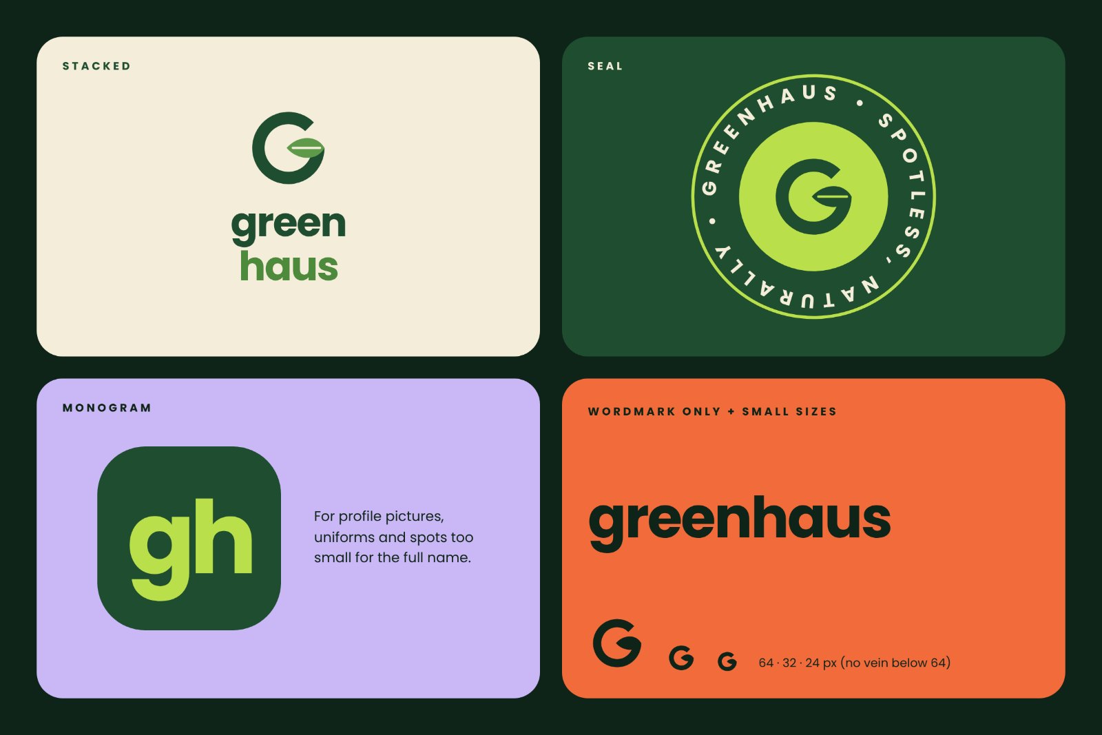 greenhaus sub-logos, stacked lockup and small sizes